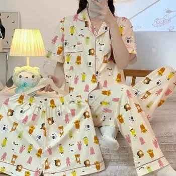 Женские пижамы из 3 предметов с милым принтом из мультфильмов Harajuku Fashion Homewear Осень/зима Ночная одежда M
