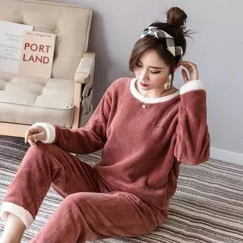 Женские пижамы из кораллового флиса на осень и зиму, бархатные утолщенные корейские версии, милый и милый фланелевой домашний костюм с длинными рукавами XXL