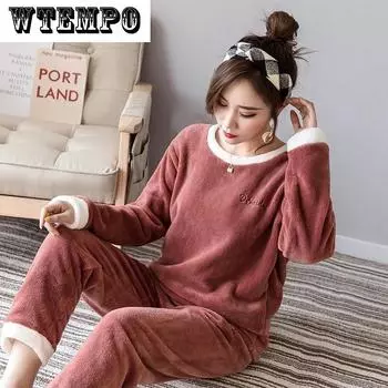 Женские пижамы из кораллового флиса на осень и зиму, бархатные утолщенные корейские версии, милый и милый фланелевой домашний костюм с длинными рукавами XXL