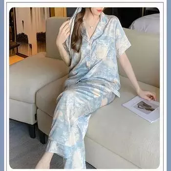 Женские пижамы из трех предметов для пожилых людей Пижамы Sense для мужчин и женщин Летние комплекты домашней одежды с короткими рукавами для пар Комплект студенческой пижамы L жёлтый