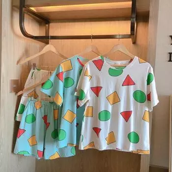 Женские пижамы, комплекты домашней одежды, новые летние пижамы, домашняя одежда, женские шорты с короткими рукавами, летние геометрические пижамы, комплекты домашней одежды M белый