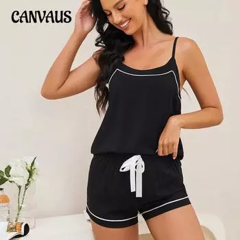 Женские пижамы, летние тонкие сексуальные подтяжки, шорты с открытой спиной, домашняя одежда из двух предметов S чёрный