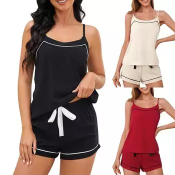 Женские пижамы, летняя сексуальная одежда для дома с открытой спиной, комплект (2 куска) L бежевый