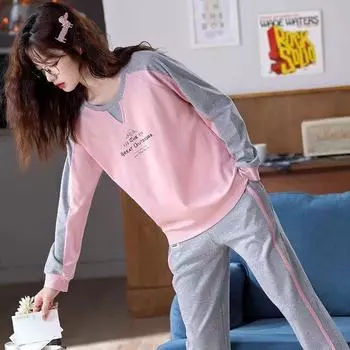 Женские пижамы с длинным рукавом, весенние спортивные костюмы, одежда для сна, повседневная свободная зимняя домашняя одежда, большие размеры M-4XL, пуловер с круглым вырезом, хлопок M темно-розовый
