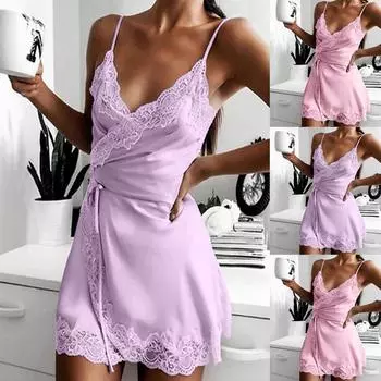Женские пижамы с v-образным вырезом без рукавов, кружевные шорты на бретельках, нижнее белье, одежда для сна, платье XXXL фиолетовый