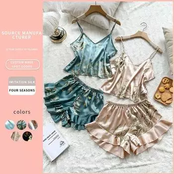 Женские пижамы, сексуальная одежда для сна, домашняя одежда, подтяжки + шорты, комплект из двух предметов, домашняя одежда, ночная рубашка без рукавов, костюм S