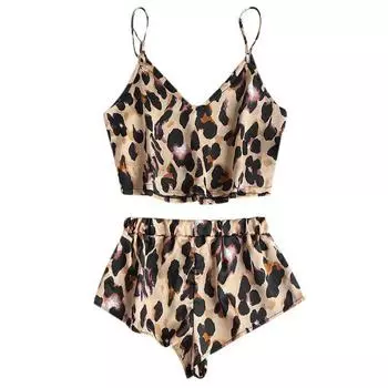 Женские пижамы, шелковая ночная рубашка с леопардовым принтом, большие размеры, домашняя повседневная пижама на слинге XXL