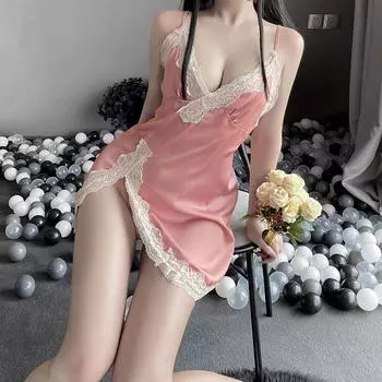 Женские пижамы, шифоновое сексуальное нижнее белье, сексуальная ночная рубашка на подтяжках one size чёрный