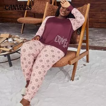 Женские пижамы, удобные, простые и нарядные, с принтом, для дома на осень и зиму 1XL