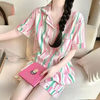 Женские пижамы в полоску допамина, женские летние комплекты с короткими рукавами, тонкие облака, хлопок, летняя женская домашняя одежда, пижамный комплект S