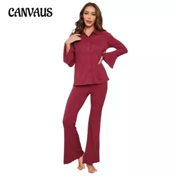 Женские пижамы, весенне-осенний и зимний красный костюм с длинными рукавами и домашней одеждой с резьбой S красный