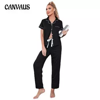 Женские пижамы, весенне-осенний кардиган, длинные пижамные брюки с короткими рукавами, домашний костюм S чёрный