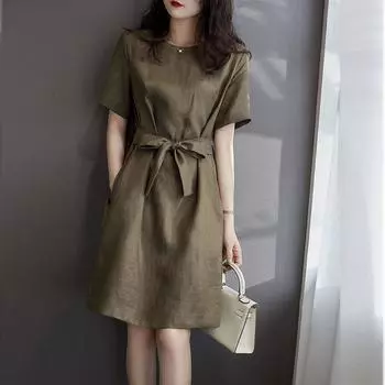 Женские платья 2023, лето, новая мода, простое и элегантное модное универсальное темпераментное повседневное свободное платье с тонкой талией M зелёный