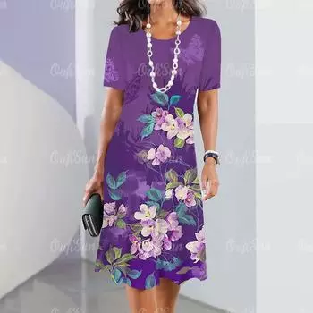 Женские платья 2024 Летние женские платья Винтажные принты Платья для путешествий Элегантная повседневная свободная блузка с коротким рукавом Y2k S