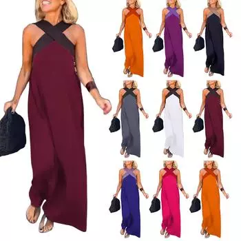 Женские платья без рукавов с длинными бретелями, сексуальные, с открытой спиной M чёрный