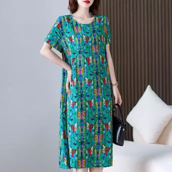 Женские платья больших размеров, новые летние элегантные платья с короткими рукавами и цветочным принтом для женщин XL