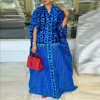 Женские платья больших размеров с V-образным вырезом и коротким рукавом с принтом M зелёный