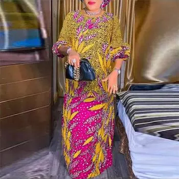 Женские платья больших размеров с круглым вырезом и коротким рукавом с принтом 2XL синий