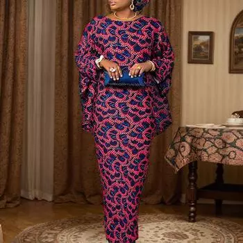 Женские платья больших размеров с круглым вырезом и длинными рукавами с принтом S зелёный