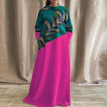 Женские платья больших размеров с круглым вырезом и длинными рукавами с принтом S жёлтый