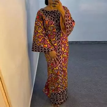 Женские платья больших размеров с круглым вырезом, расклешенные, с длинным рукавом, с принтом S жёлтый