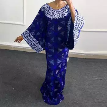 Женские платья больших размеров с круглым вырезом и длинным рукавом с принтом M фиолетовый