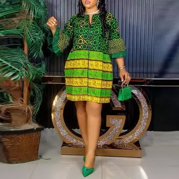 Женские платья больших размеров с круглым вырезом и рукавами 3/4 с принтом 5XL