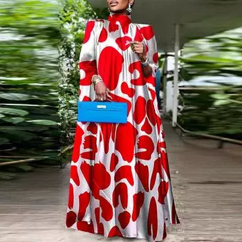 Женские платья больших размеров с воротником-стойкой и длинным рукавом в горошек S чёрный