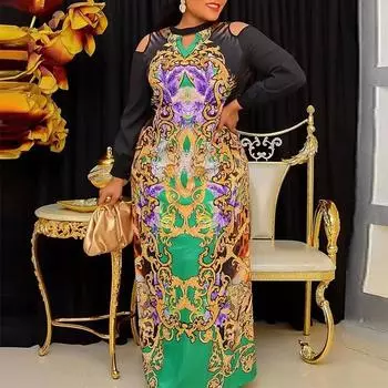 Женские платья больших размеров с открытыми плечами и длинными рукавами с принтом S зелёный