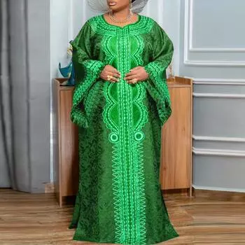 Женские платья больших размеров с круглым вырезом, расклешенные, с длинным рукавом, с принтом M оранжевый