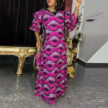 Женские платья больших размеров с круглым вырезом, расклешенные, с коротким рукавом, с принтом M ярко-розовый