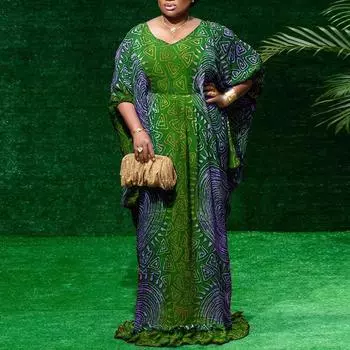 Женские платья больших размеров с V-образным вырезом и короткими рукавами M зелёный