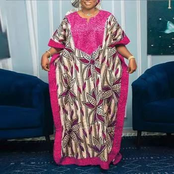 Женские платья больших размеров с рукавами средней длины и цветочным принтом M оранжевый