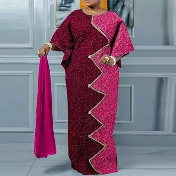 Женские платья большого размера с круглым вырезом и длинным рукавом с принтом и строчкой M зелёный