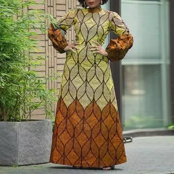 Женские платья большого размера с круглым вырезом и длинным рукавом, цветные, трапециевидные, с принтом M фиолетовый