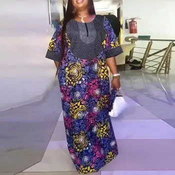 Женские платья большого размера с круглым вырезом и коротким рукавом с принтом S зелёный