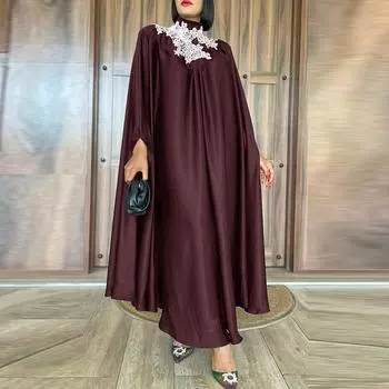 Женские платья большого размера с высоким воротом и длинным рукавом, силуэта «летучая мышь», однотонные платья А-силуэта XL темно-синий