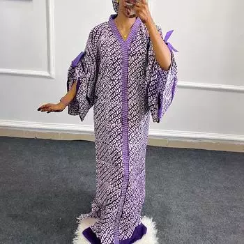 Женские платья большого размера с V-образным вырезом и длинным рукавом с принтом L фиолетовый