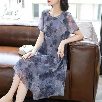 Женские платья большого размера, весенне-летнее свободное удобное повседневное платье, женское длинное платье с длинными рукавами и круглым вырезом с цветочным принтом L красный