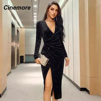 Женские платья Cinemore для выпускного вечера 2022, элегантные юбки для свадебной вечеринки, блестящее бархатное платье с запахом, женская мода 2022, MM1513-JM