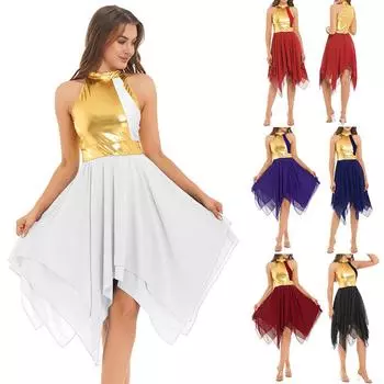 Женские платья для лирического танца, гимнастические костюмы для современного танца, одежда для сценического исполнения, трико, платье, танцевальная одежда S королевский синий