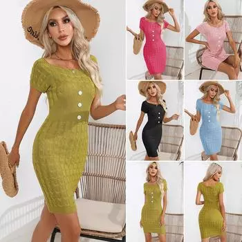 Женские платья для женщин, летнее платье с коротким рукавом и круглым воротником, Sim Hip Dress, женские повседневные платья, сексуальное платье, трикотажные платья S чёрный