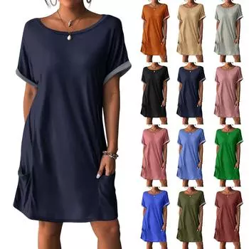 Женские платья Футболки Платья с карманами Однотонные повседневные пляжные платья XXL