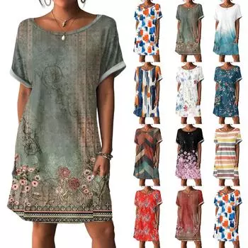 Женские платья Футболки Платья с карманами Однотонные повседневные пляжные платья L