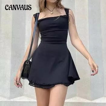 Женские платья-халтеры весна-лето в стиле уличнй моды спереди и сзади из шифона S чёрный