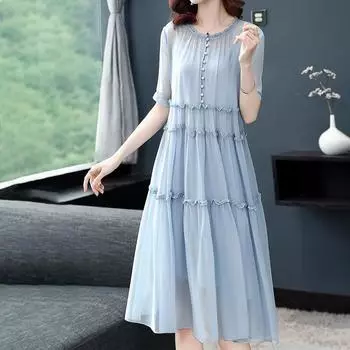 Женские платья из 2 предметов, большие размеры, весна и лето, свободные и удобные повседневные платья, женские длинные платья с круглым вырезом, женские платья M бежевый