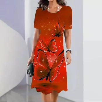 Женские платья Элегантные и красивые платья миди с цветочным принтом Женское летнее цельное платье больших размеров S