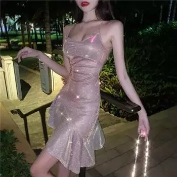 Женские платья Летнее платье Женское нестандартное платье с бретелькой Vestido De Mujer Femme Robe S розовый