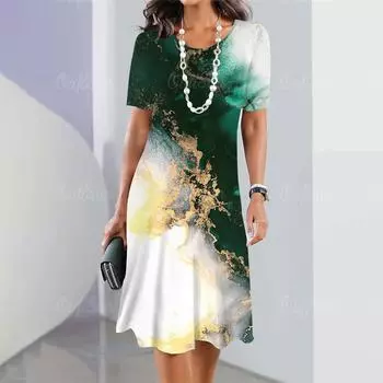 Женские платья Летние элегантные платья Модные стеганые платья с круглым вырезом Свободные юбки в стиле бохо Женские короткие топы с граффити S