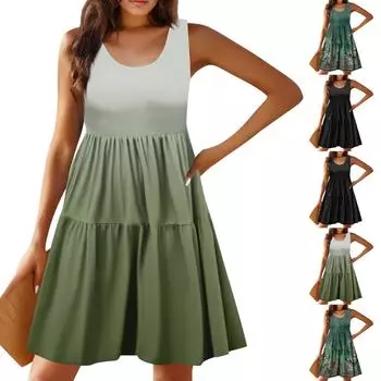 Женские платья Летние платья Плиссированная юбка-трапеция с эластичной талией L чёрный